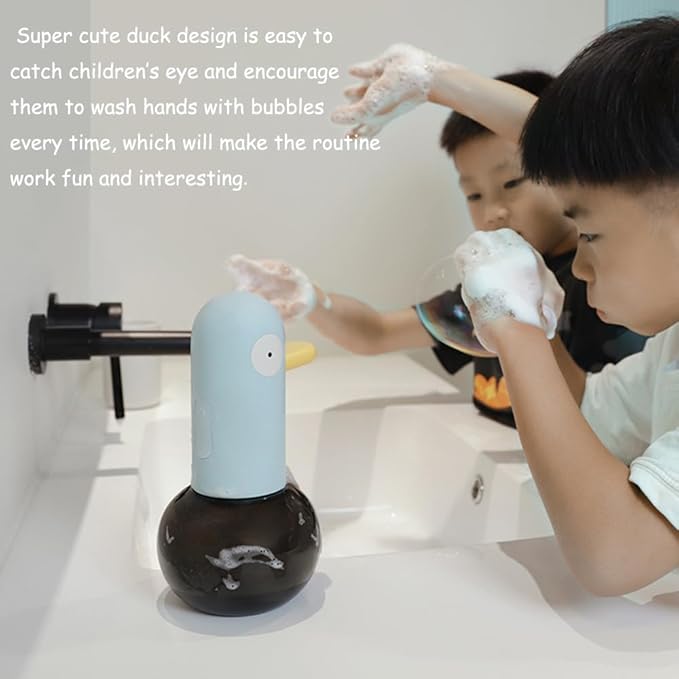 Automatic Soap Dispenser for Kids - Cute Duck Touchless Foaming Hand Soap Dispenser, Waterproof USB Rechargeable, Hand- free Shampoo Dispensers for Bathroom, Kitchen Countertop, Preschool
