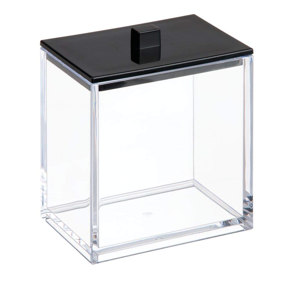 mDesign Plastic Rectangle Apothecary Canister - Organizer for Bathroom Vanity Countertop Shelf Decor - Holds Cotton Swabs, Soap, Makeup, Bath Salts - Lumiere Collection - 2 Pack - Clear/Black
