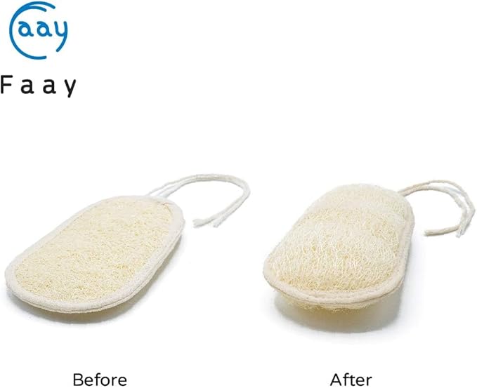 FAAY 17 Inch Natural Exfoliating Loofah Back Scrubber On a Stick with Luffa Sponge Pads Refills – Long Handle Loofa Body Bath & Shower Brush for Men & Women