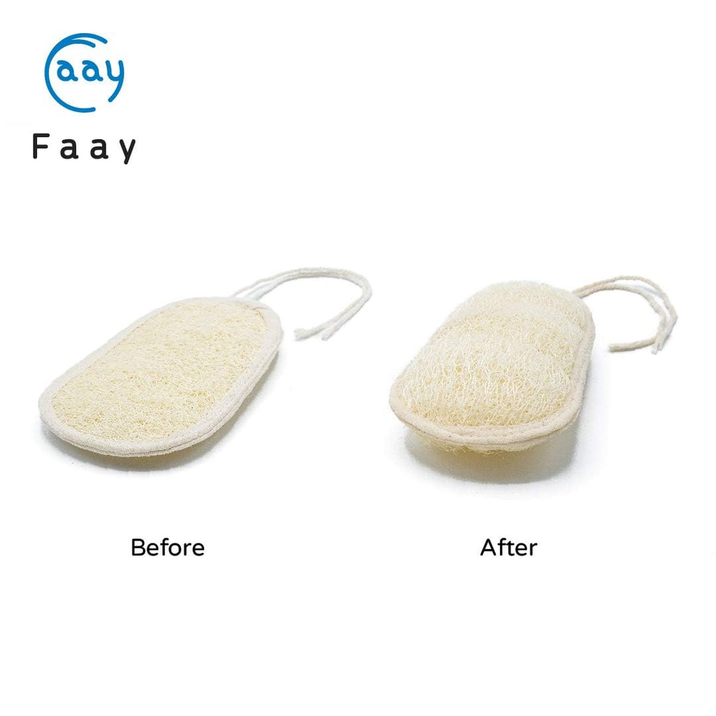 FAAY 17 Inch Natural Exfoliating Loofah Back Scrubber On a Stick with Luffa Sponge Pads Refills – Long Handle Loofa Body Bath & Shower Brush for Men & Women