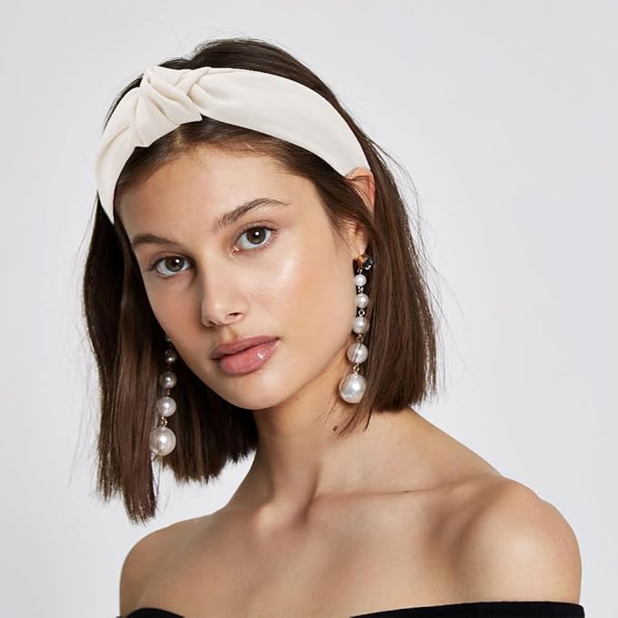 AHONEY 5 Pack Knotted Headbands for Women Trendy Fashion Thick Headbands Top Knot Non Slip Cute Hair Accessories Multi-style Headband Pack Diademas Para Mujer (Neutral)