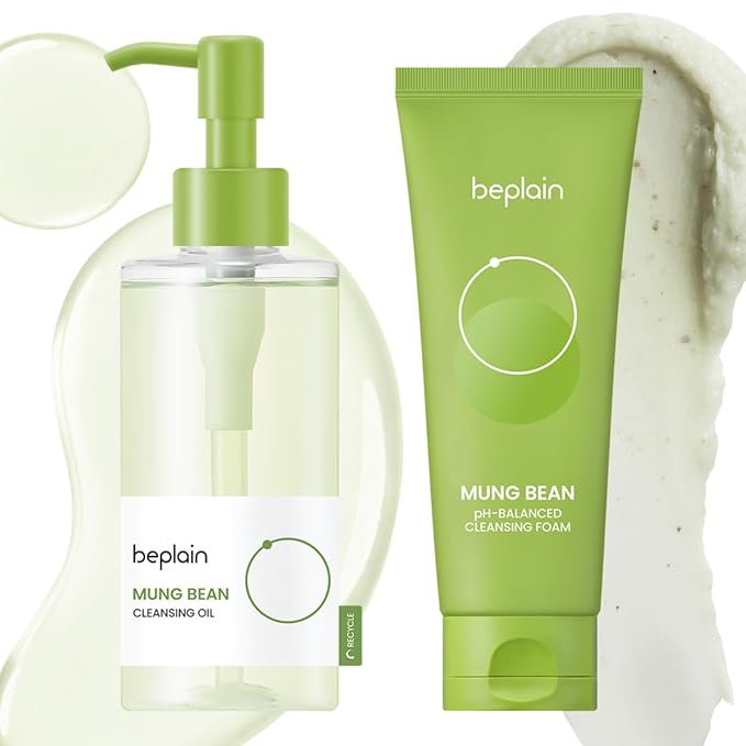 beplain Mung Bean Double Cleansing Duo | Deep Pore & Sebum Cleanser for Skin Barrier Care | Daily Cleanser for Sensitive Skin | Korean Skincare | Cleansing Oil 6.76 fl.oz & Foam Cleanser 5.07 fl.oz
