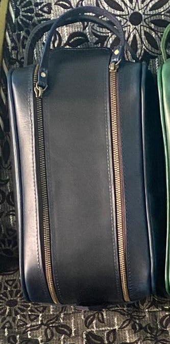 MILITARIA STUFFS 10.5" Premium Buffalo Leather Unisex Toiletry Bag Travel Kit With Shaving kit Accessories 3 Leather items:Shaving Brush Case, Razor Protective Travel Case (Green)