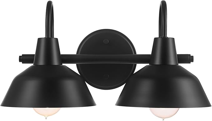 Globe Electric 63000004 3-Piece Bathroom Set, Matte Black, 15.5" 2-Light Vanity Light, Towel Ring, Toilet Paper Holder, Bulb Not Included
