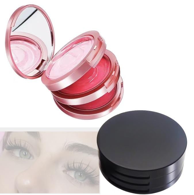 Eyelash Storage Box-2 Pack Eyelash Holder Case with Mirror 3Layers Circle Eyelash Box with Lash Holder Empty Makeup Case Travel for Women and Girls(Black,Rose Gold)