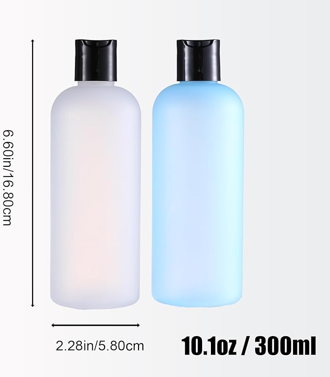 Geartrust 10 oz Small Plastic Bottles with Disc Caps, Empty Shampoo Bottle, Leak Proof Travel Bottles for Toiletries,Conditioner,Lotions,Cream, Dish Soap,BPA Free, Pack of 2