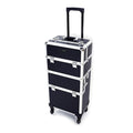 mefeir 3 in 1 Rolling Makeup Train Case, Aluminum Makeup Travel Organizer Cosmetic Case, Cosmetology Display Suitcase on Wheels, Beauty Storage Luggage Lockable w/4 Removable Wheels