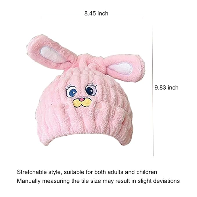NAWPHEKI Kids Animal Hair Drying Towels, 2Pcs Pink Rabbit Bath Dry Hair Caps, Extrame Soft & Ultra Absorbent, Fast Drying Hair Turban Wrap Towels Shower Cap for Girls and Women