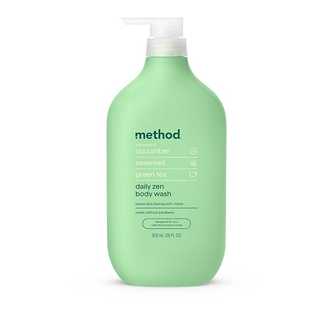 method Body Wash, Daily Zen - Leaves Skin Feeling Soft & Moisturized, Made Without Parabens, Notes of Cucumber, Seaweed & Green Tea, 28 Fl Oz