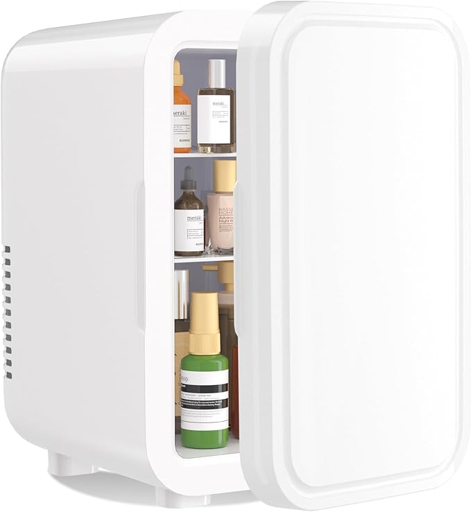 YASHE Mini Fridge, 6 Liter/8 Can 110V AC/DC Portable Thermoelectric Cooler Refrigerators for Bedroom, Personal Skin Care Fridge for Cosmetics, Drink, Milk, Office, Dorm Room and Car, White