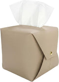 Frayot Tissue Box Cover Square, Faux Leather Tissue Holder Organizer with Side Snap for Bathroom, Vanity, Tabletop, Office (1Pack-Light Taupe)