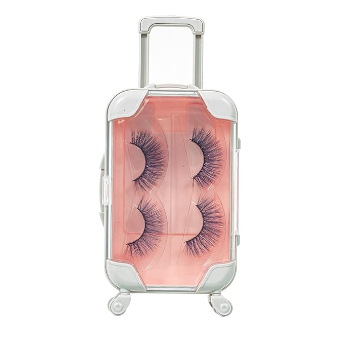 Fake Eyelash Organizer Case Eyelash Extension Mini Suitcase Lashes Organizer Packing Makeup Container Luaage Box for Women Travel 2 Eyelash Tray (Pink)