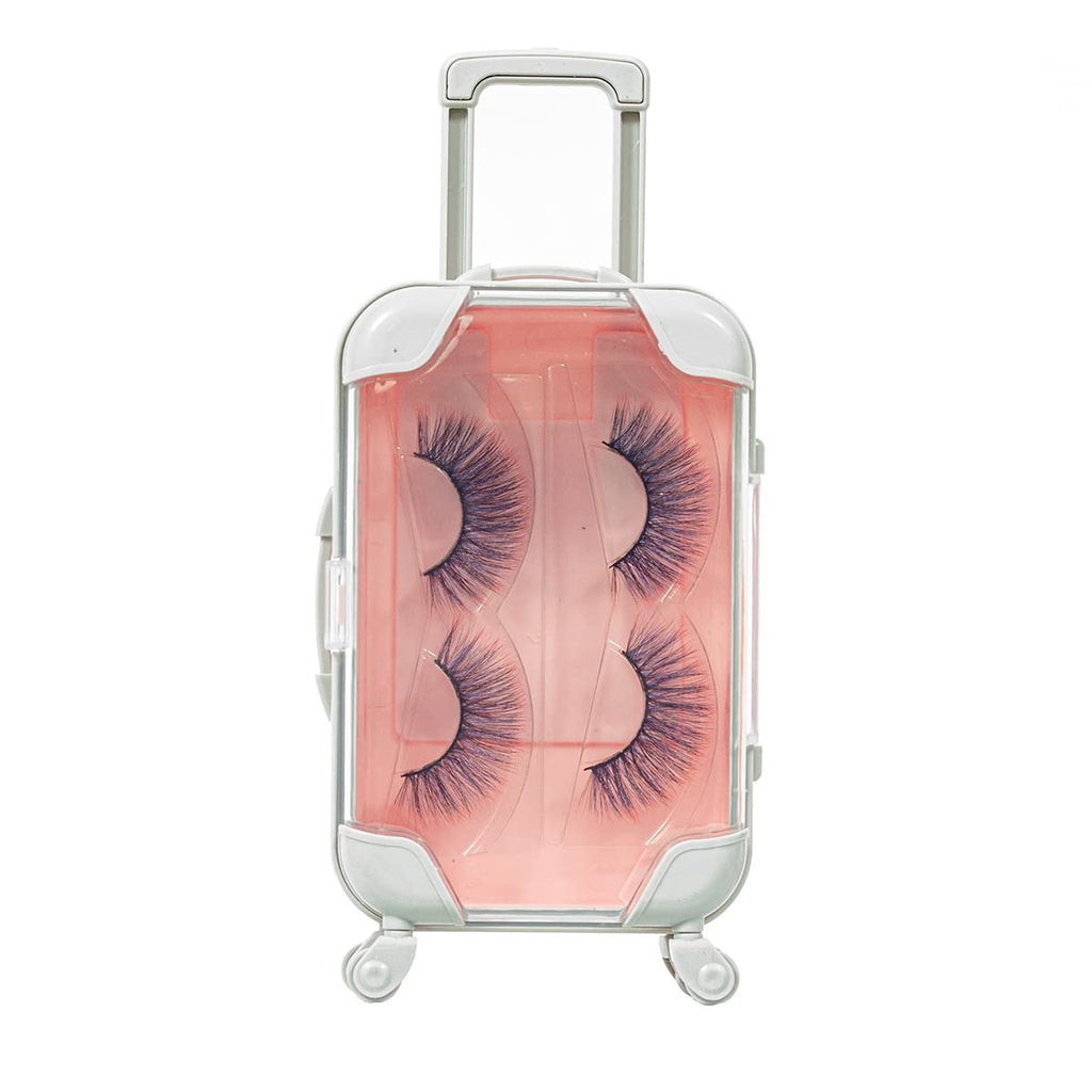 Fake Eyelash Organizer Case Eyelash Extension Mini Suitcase Lashes Organizer Packing Makeup Container Luaage Box for Women Travel Eyelash Tray (Pink)