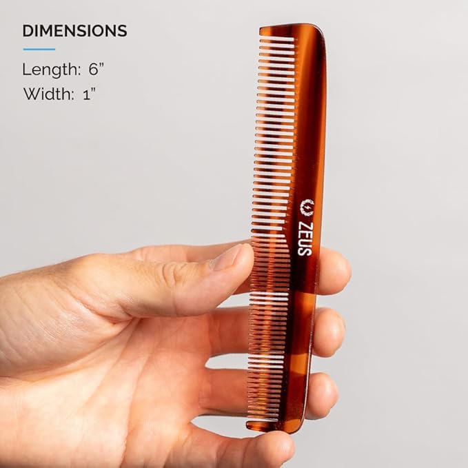 ZEUS Beard Comb for Men, 6” Saw-Cut Tortoiseshell Hair Comb (V12)
