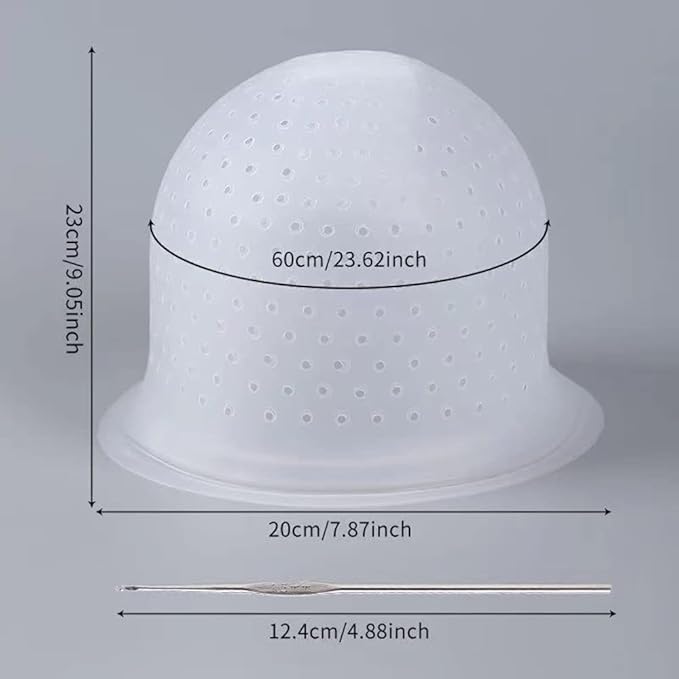 MILANGE Pre-punched Highlight Cap 2 Sets (White and Blue) Open Holes Reusable Silicone Hair Highlighting Dye Cap with Hook Hair Caps for Highlights Professional Tipping Caps for Home and Salon Use