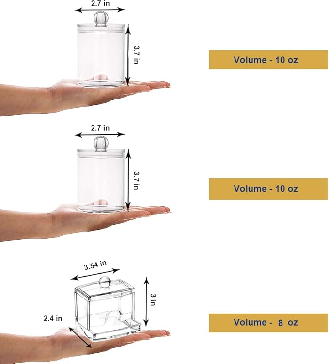 WISIEW Swab Holder Canisters with Lid, Bathroom Qtip Dispenser Apothecary Jars, Clear Plastic Cotton Ball Pad Container for Cotton Swabs, Q-Tips, Make Up Pads, Cosmetics