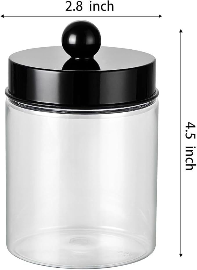 3PC Farmhouse Decor Qtip Holder Apothecary Jars Bathroom Vanity Storage Organizer -Countertop Canister Container &Cute Stickers for Cotton Swab, Ball,Pad,Floss ,Paper Clips (Black，Plastic)