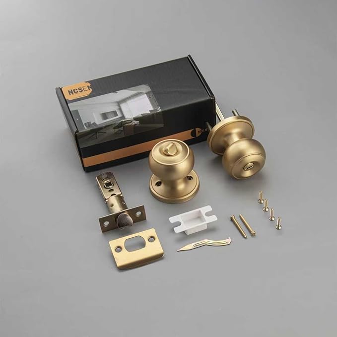 Gold Door Knobs for Privacy, Brass Door Knob Interior for Bath & Bedroom with Turn Lock
