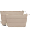 Wandering Nature Small Makeup Bag 2 Pack Cosmetic Bag for Purse, Puffer Quilted Makeup Pouch, Cute Travel Pouch with Zipper for Women, Khaqi