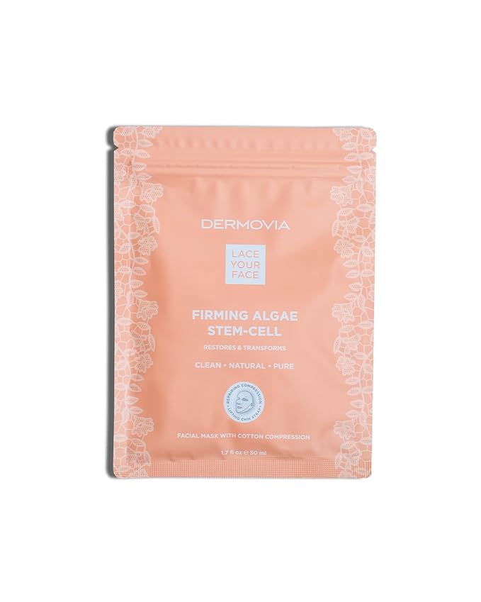 LACE YOUR FACE Patented Compression Facial Mask, Reusable Biodegradable Cotton Anti Aging Skin Care, Firming Algae Stem Cell, Single