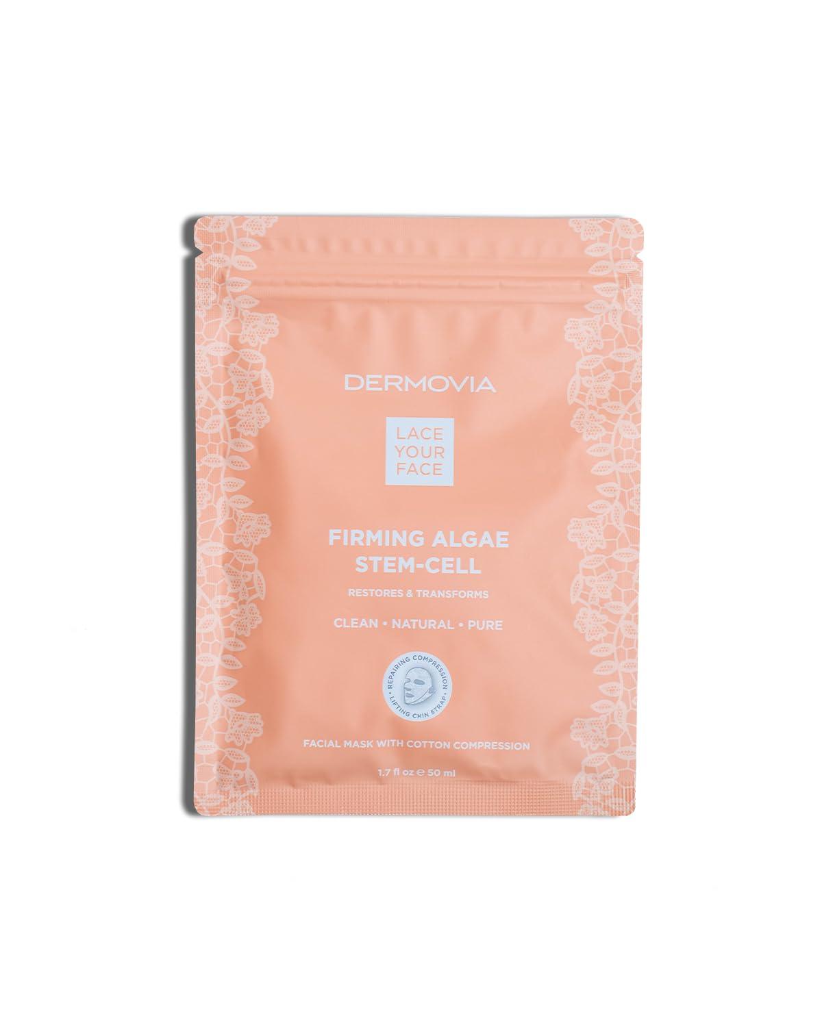 LACE YOUR FACE Patented Compression Facial Mask, Reusable Biodegradable Cotton Anti Aging Skin Care, Firming Algae Stem Cell, Single