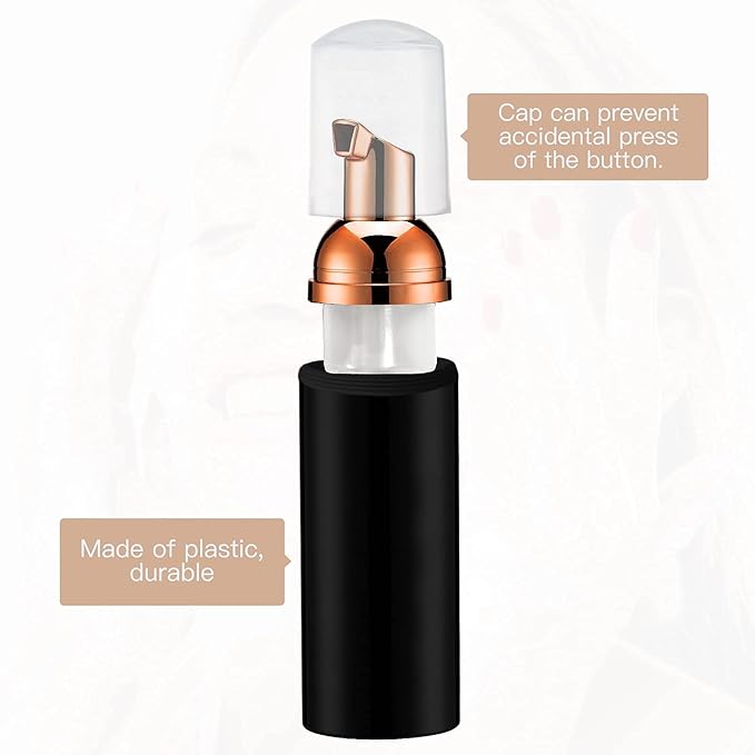 Owlyee Travel Foam Pump Bottle - 2oz Small Size Foaming Hand Soap Dispenser - Mini Portable Mousse Lash Shampoo Kit Container for Hair - Empty Leak Proof Plastic Rose Gold &Black Foamer 3Pack