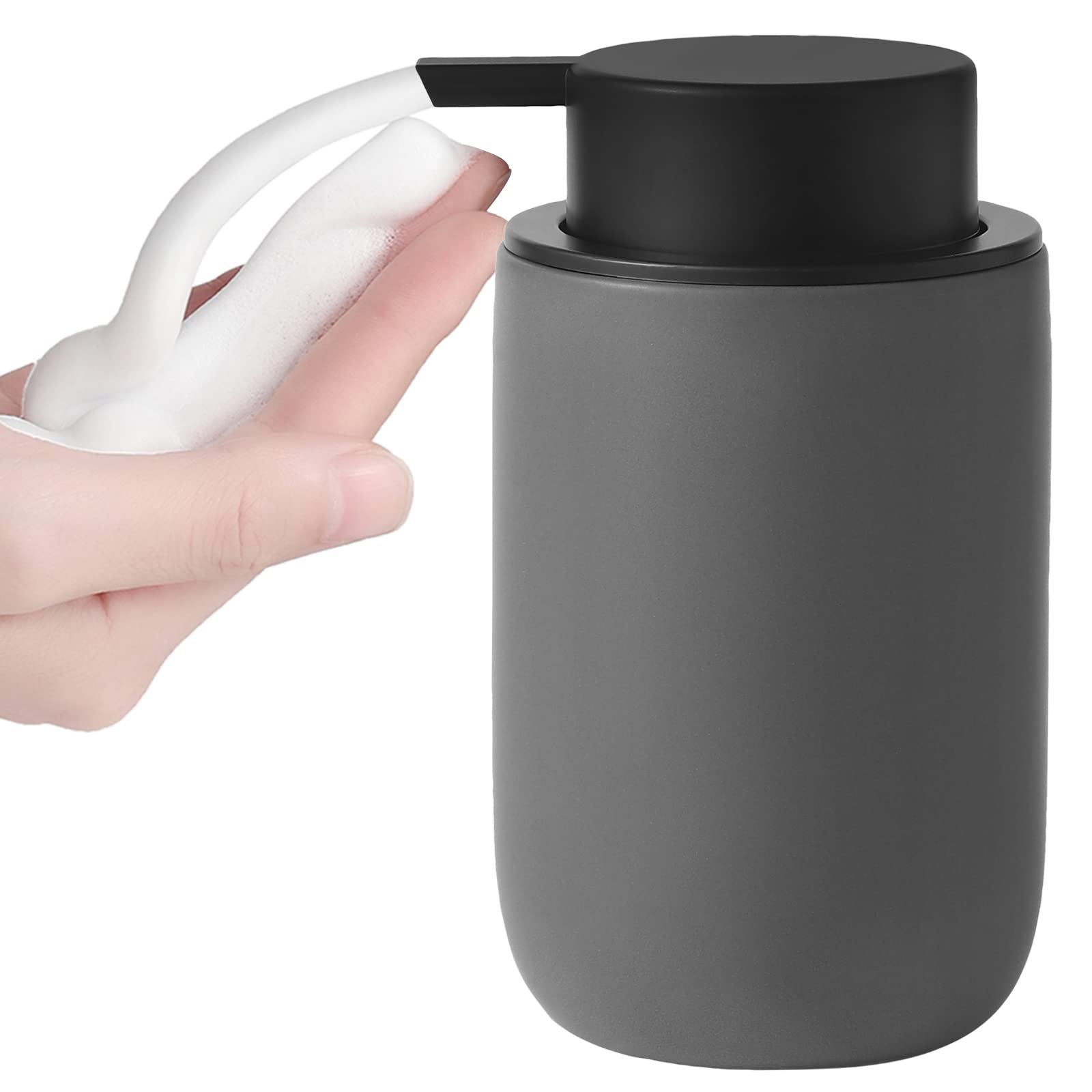 2 Pack Ceramic Foaming Soap Dispenser, Thick Black Pump Bottles, Gray