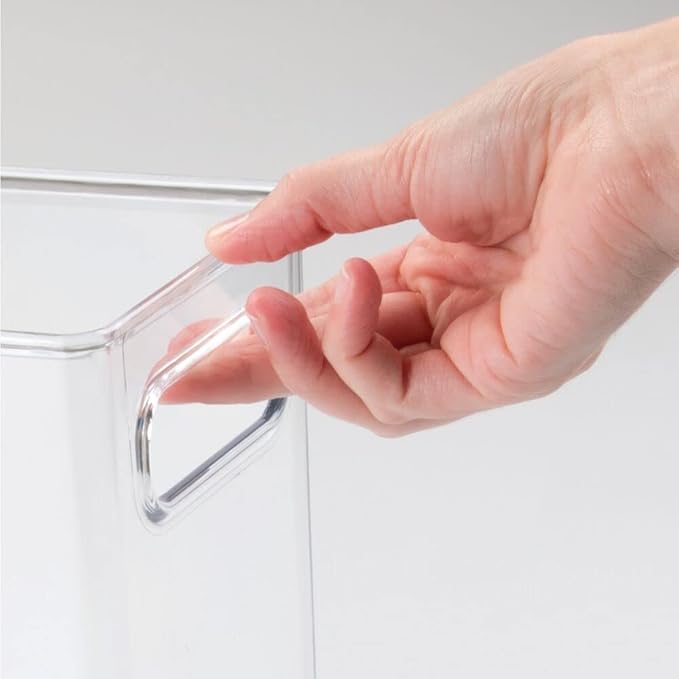mDesign Tall Modern Stackable Plastic Storage Organizer Bin Basket with Handles for Bathroom Vanity Organization - Shelf, Cubby, Cabinet, or Closet Organizing Decor - Ligne Collection - Clear