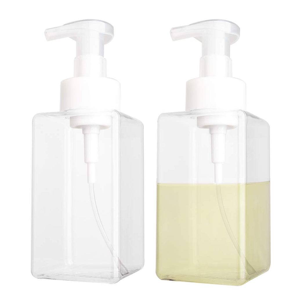 2 Pack Foaming Soap Dispenser, 15 Oz Refillable Plastic Pump, Clear