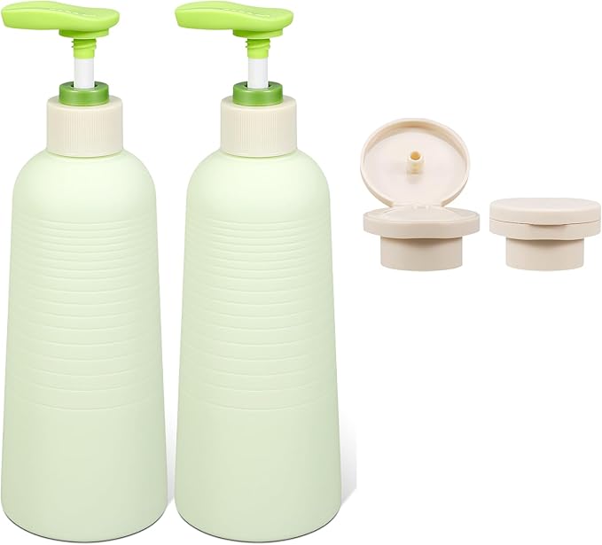 UMETASS 13.4oz Travel Shampoo Bottle with Flip Cap, Refillable Plastic Pump Bottles Dispenser for Soap, Shampoo, Lotions, Liquid Body Wash, Creams and Massage Oil (2 Pack, 13.5oz/400ml)
