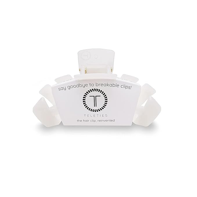 TELETIES - Large Hair Clip - Strong Grip, Bendable Teeth, Comfortable Curved Design - Ideal for Thick Hair - For All Hair Textures - Coconut White