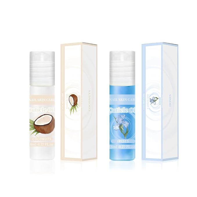 SULLMAR 2pcs Cuticle Oil Roller 8ml/0.27 FL.oz Nourishing Moisturizing for Convenient Portable Nail Cuticle Oil Rollerball for On the Go Hydration and Care(Coconut &Iris)