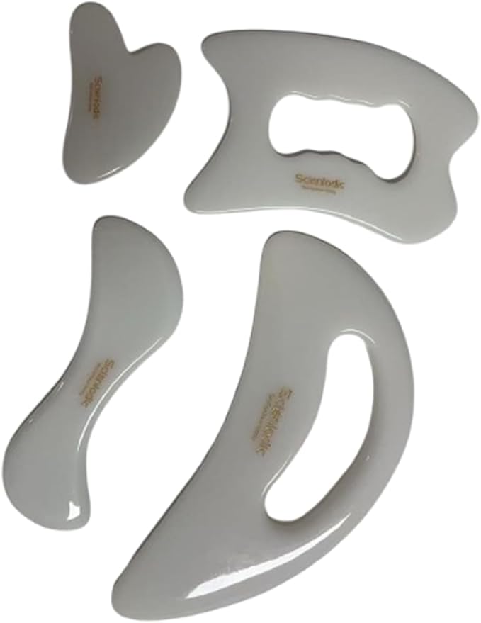 Scienlodic 2 Pcs Gua Sha Massage Tools for Face & Body (White, Resin) - Guasha Scraping Tool for Jawline Contouring, Puffiness Reduction, Shoulders, Arms & Calves Relaxation