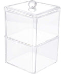 KW Collection Square Acrylic Cotton Ball Pads Gauze Swab Holder Organizer Q-tip Dispenser Storage Canister Bathroom Container Flossers Box Case (3.5 x 3.5 x 5.3 inches, Two Tiers, Transparent)