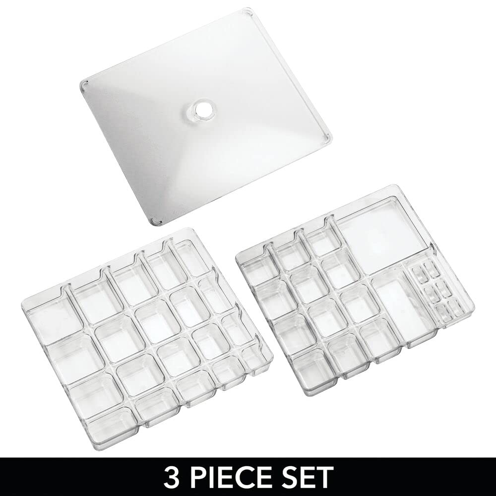mDesign Makeup Organiser - Practical Cosmetics Storage Box with 2 Drawers and Shelf Space for Nail Polish, Lip Stick, Jewellery and More - Ideal Plastic Drawer Storage - Transparent/Clear