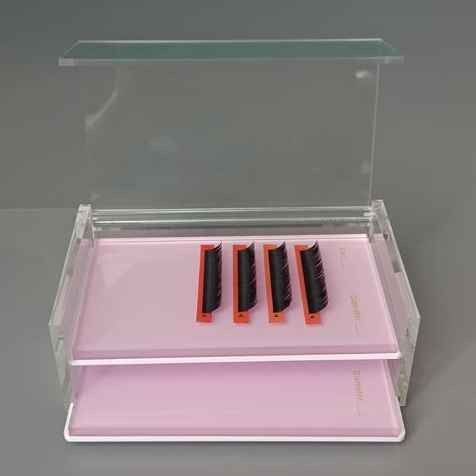 LIXIMMAZN 2 Layers Acrylic Eyelash Pallet Organizer Box, Grafting Eyelash Clear Makeup Display Container for False lashes Transparent Storage Case (Pink)