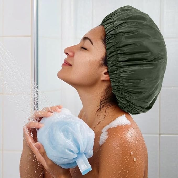Edoneery Reusable Shower Caps for Women, Waterproof Long Hair Bonnet