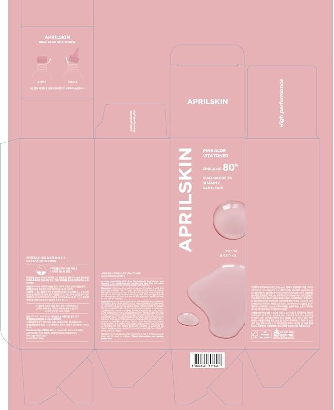 APRILSKIN Pink Aloe Vita Toner | Calms and Soothes Redness, Smoothens, and Controls Excess Sebum | 80% Pink Aloe Vera Water | Hydrating, Non-Sticky | Clean & Vegan Korean Skin care (8.45 fl.oz)