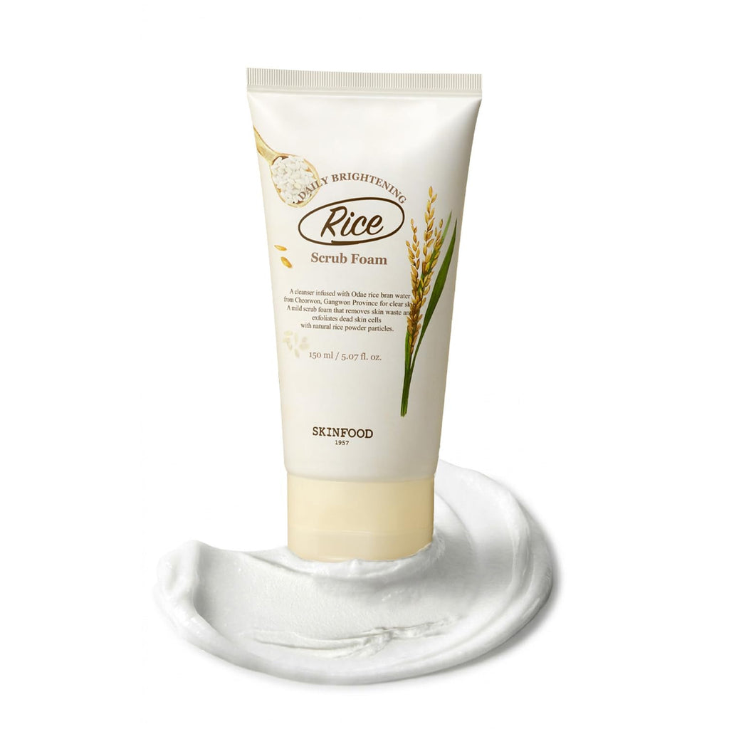 SKINFOOD Rice Daily Scrub Foam, Facial Cleanser with Face Scrub, Face Wash Fermented White Rice Bran Water, Gentle Exfoliating For Men and Women (150ml, 5.07 fl. oz.)