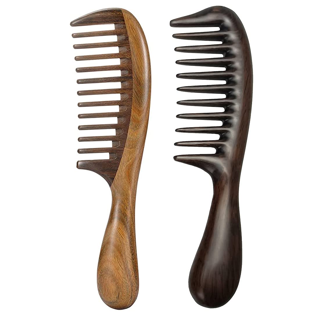 Louise Maelys 2 Pack Wooden Wide Tooth Combs For Curly Hair