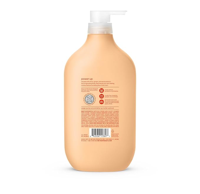 method Body Wash, Energy Boost - Leaves Skin Feeling Soft & Moisturized, Made Without Parabens, Notes of Citrus, Ginger & Sea Buckthorn, 28 Fl Oz