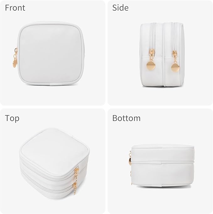 XIAOLER Small Makeup Pouch, Double Zipper Cosmetic Bag, Travel Makeup Bag, Cute Makeup Bag for Purse, Mini Toiletry Bag (White)