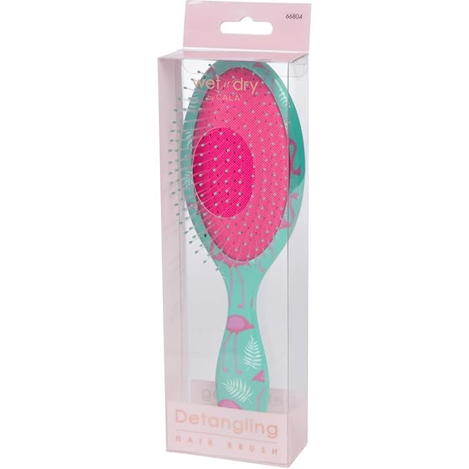 CALA Wet-N-Dry Detangling Hair Brush, Teal Flamingo, Soft Flexible Bristles for Wet or Dry Hair, Helps Reduce Snagging & Breakage, Smooths Hair, Adds Shine