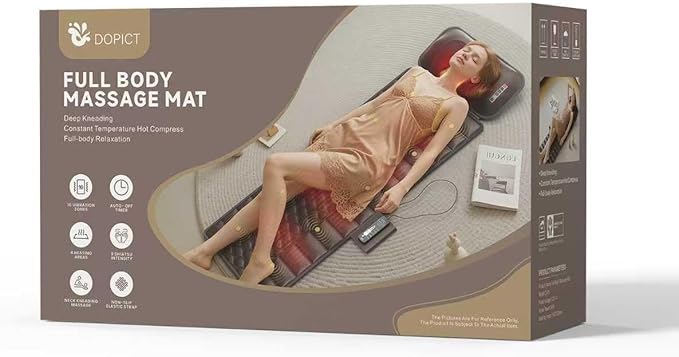 DOPICT Massage Mat, Detachable Neck Massager, Full Body Vibration Heating, Massage Pad with 10 Vibrating Motors and 9 Speed Settings for Home Office Use, Gift for Men Women Parents,Brown