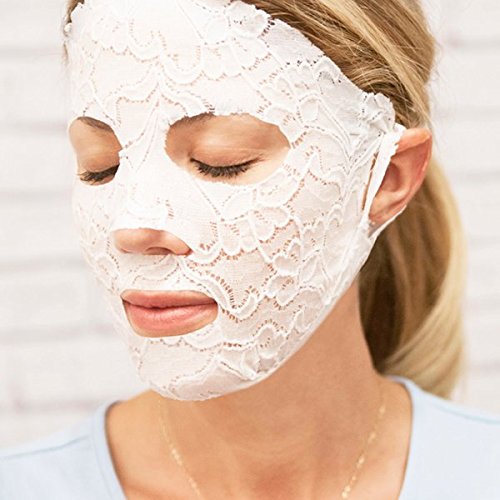 DERMOVIA LACE YOUR FACE Patented Compression Facial Mask, AS SEEN ON SHARK TANK, Reusable Biodegradable Cotton Skin Care, Clarifying Mulberry, 4 pack