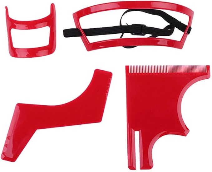 Beard Shaping Tool Kit Neckline Shaving Template Guide Set for Men Hair Styling Red, hair styling tools kit, STANDARD