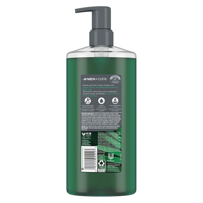 DOVE MEN Body Wash, Coastal Cedar + Bergamot, Moisturizing for Men, 26oz