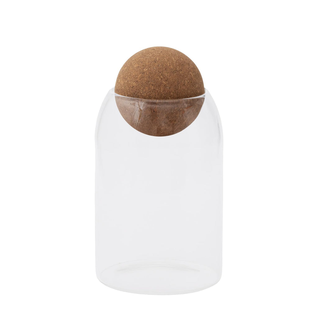 NovaPuff 1 Pack 6.69 In Glass Storage Container, Ball Cork Jar Decorative Organizer, Cute Canister for Tip Change Sugar/Cotton Swab Holder