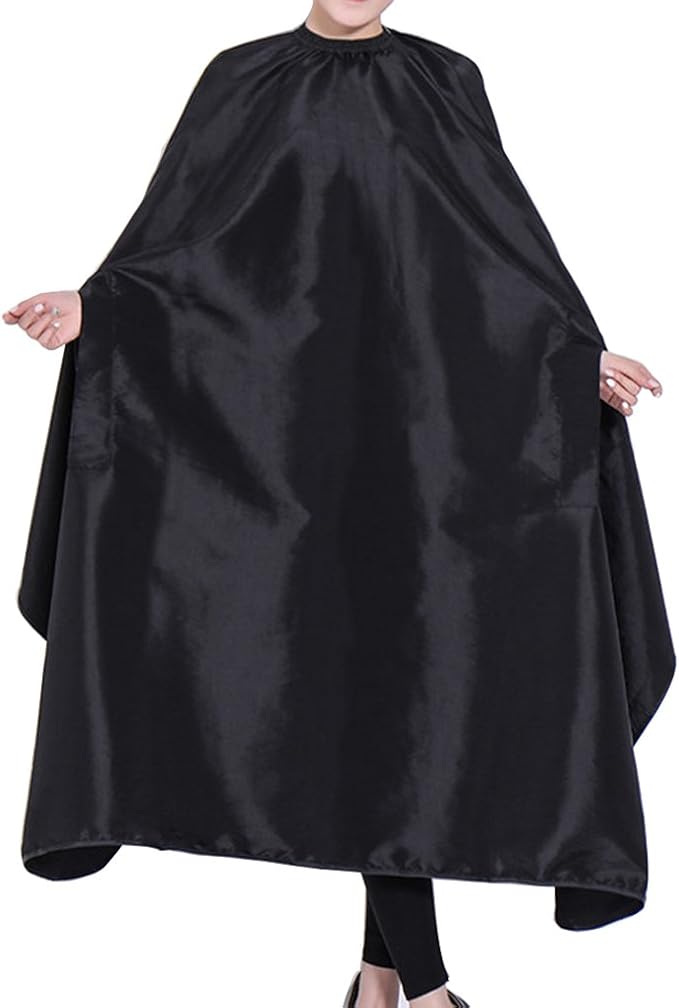 OLizee Hair Cutting Cape with Sleeves, Water-Resistant Salon Barber Cape Gown for Adults, Haircut Hairdressing Apron with Adjustable Neck Closure, 57 x 63 in, (Black)