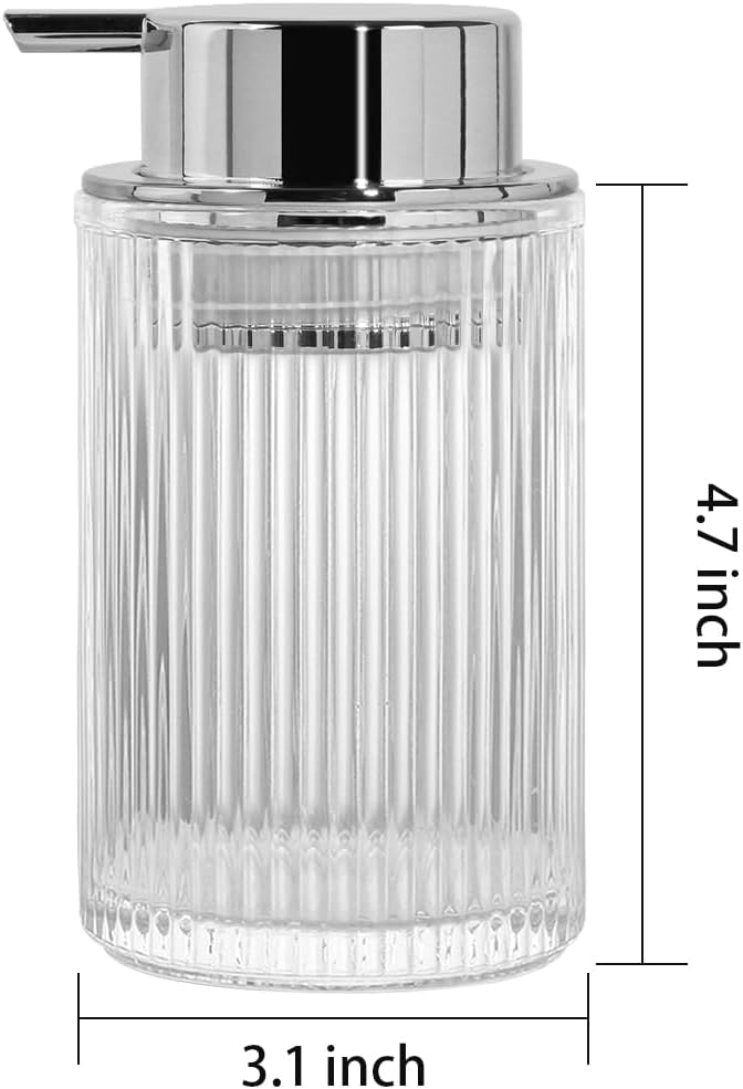 Tonxus Foaming Soap Dispenser, Clear Glass Foam Soap Dispenser, 12 Oz Refillable Glass Foam Pump Bottle Container Decorative Slim Ribbed Bottle for Bathroom and Kitchen